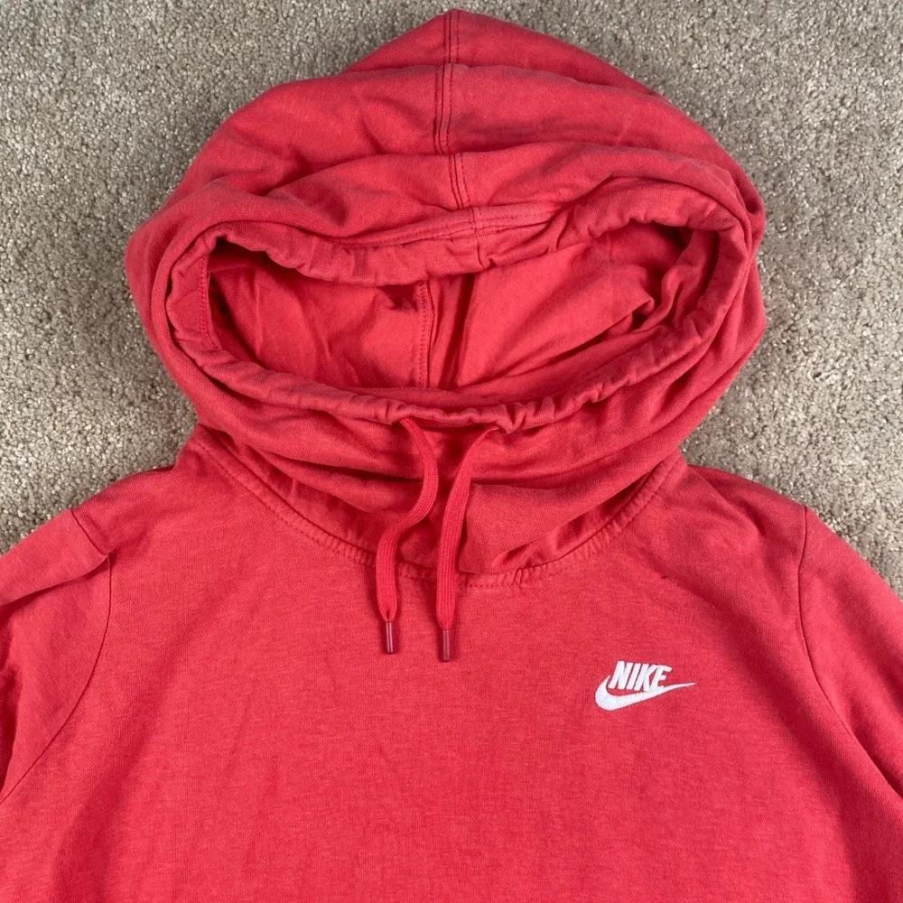 Nike Sportswear Gym Vintage Hoodie Coral Red Cowl Neck Pullover 803636-850 M